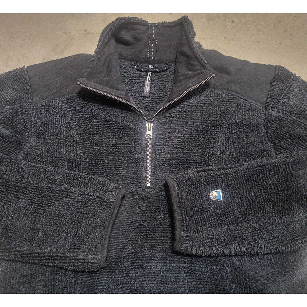 Kuhl Interceptr Fleece Pullover Mens L Black 1/4 Zip Outdoor Hiking Thumbholes